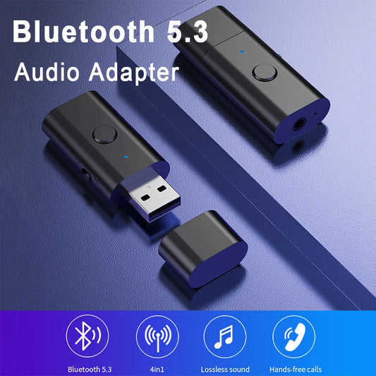 4 in 1 Wireless Bluetooth AUX Adapter Bluetooth 5.3 Car Audio Receiver Transmitter USB to 3.5mm Jack Music Mic Handsfree Adapter Leedoar