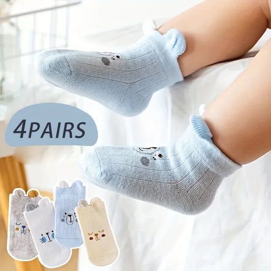 4 pairs of baby socks, cute boys and girls in spring and summer, cartoon three-dimensional teddy bear Leedoar