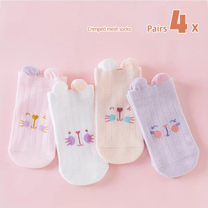 4 pairs of baby socks, cute boys and girls in spring and summer, cartoon three-dimensional teddy bear Leedoar