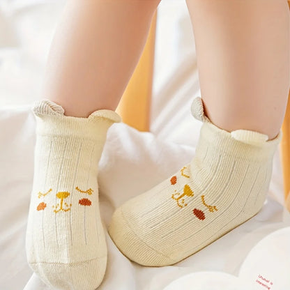 4 pairs of baby socks, cute boys and girls in spring and summer, cartoon three-dimensional teddy bear Leedoar