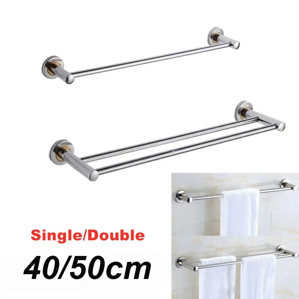 40/50cm Single/Double Bars Towel Rack Bathroom Bar Wall-Mounted Towel Shelf