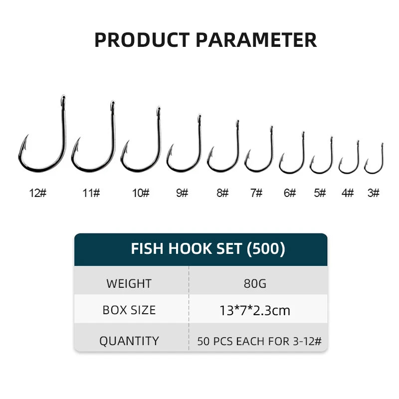 400Pcs Boxed High Carbon Steel Fishing Hooks Wide Gap Offset Fishing Hook Set for Saltwater and Freshwater with 10 Sizes Leedoar