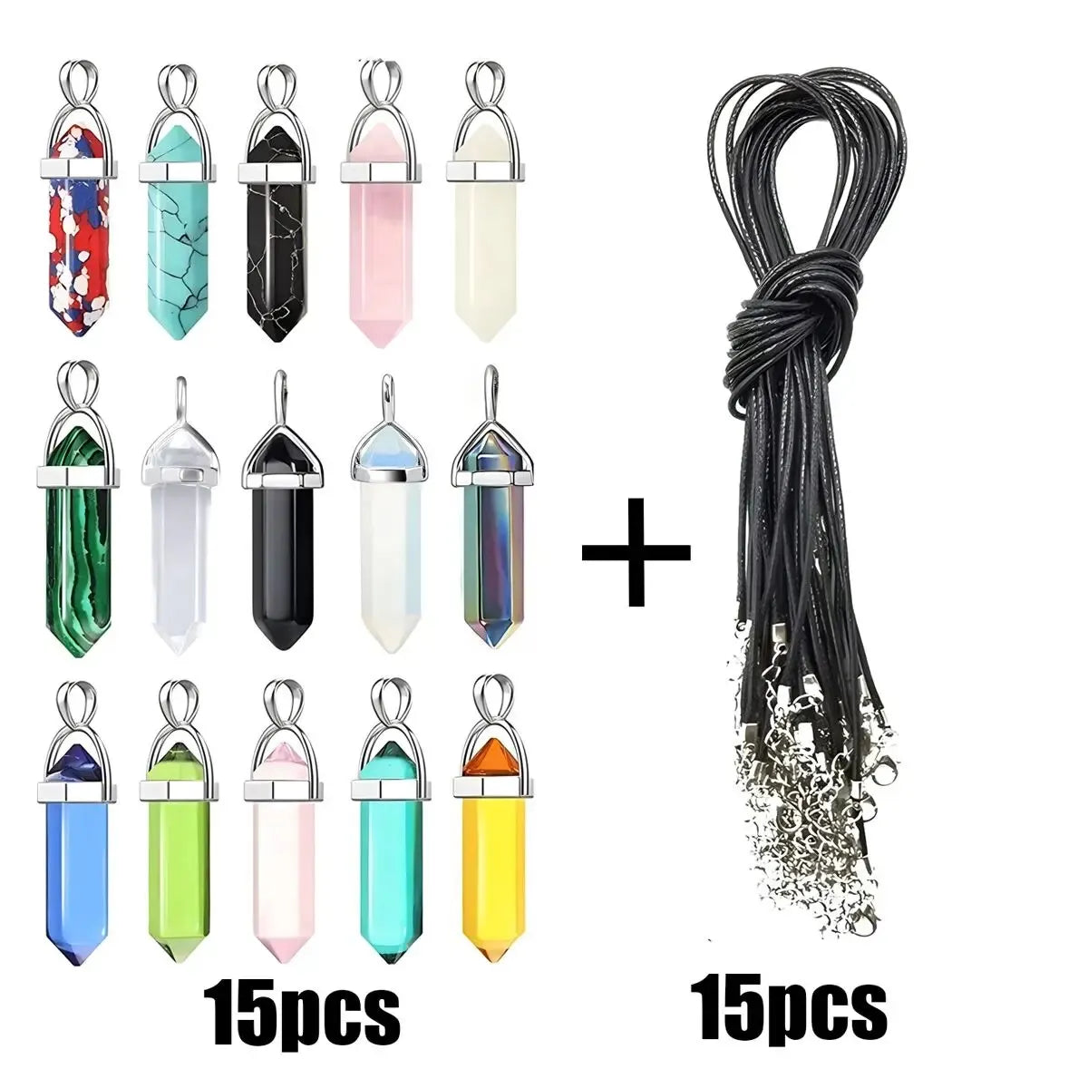 40PCS/30PCS Hexagonal Chakra Synthetic Crystal Pendant , Pointed Quartz Stone With Leather Necklace Chain Storage Bag Leedoar