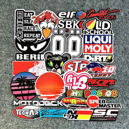 40PCS/Lot Random Motorcycle Stickers Decals Car Bike Helmet Tank Racing Sponsor Logo For Honda Yamaha Kawasaki Suzuki KTM BMW Leedoar