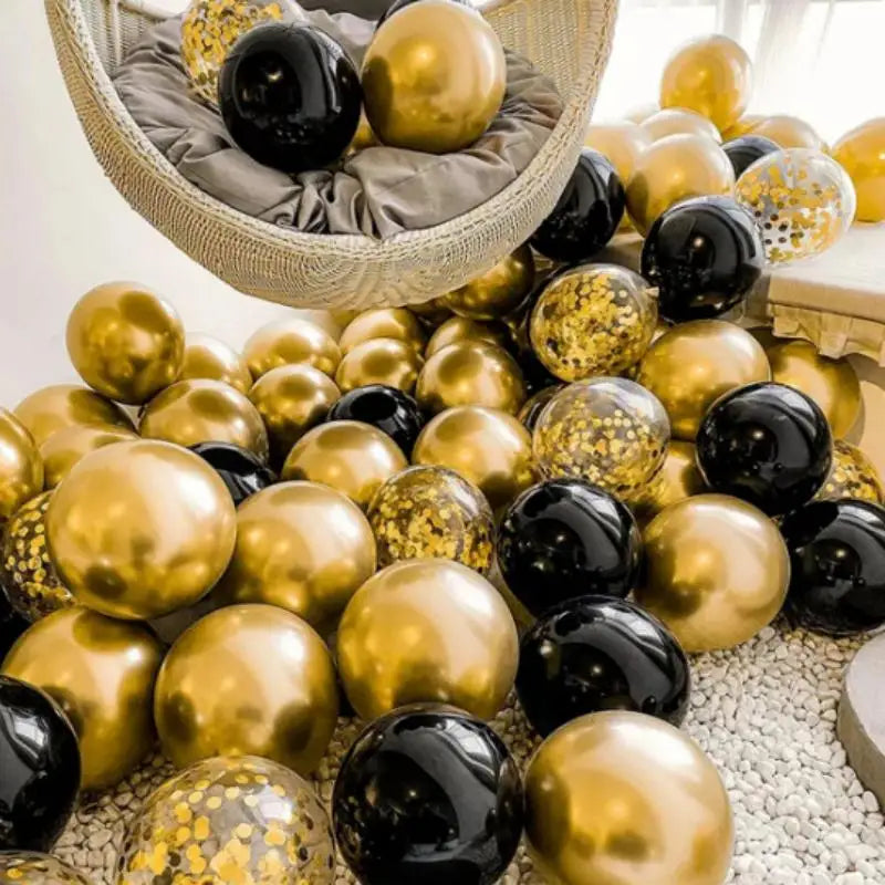 40pcs 12inch Gold Black Mixed Confetti Latex Balloons Boy Girl Birthday Adult Woman Man Party Decorations Graduation New Year Leedoar