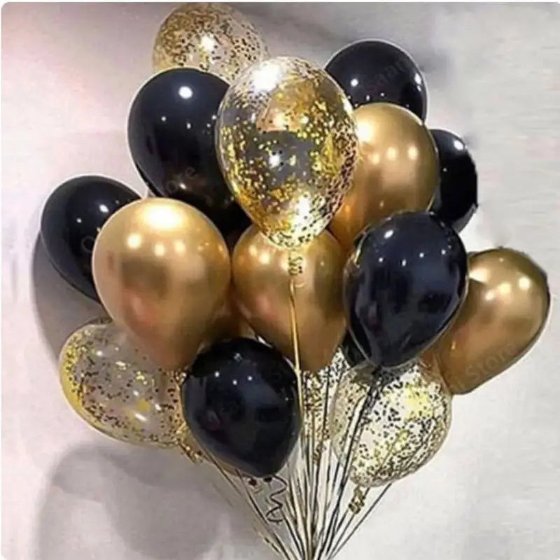 40pcs 12inch Gold Black Mixed Confetti Latex Balloons Boy Girl Birthday Adult Woman Man Party Decorations Graduation New Year Leedoar