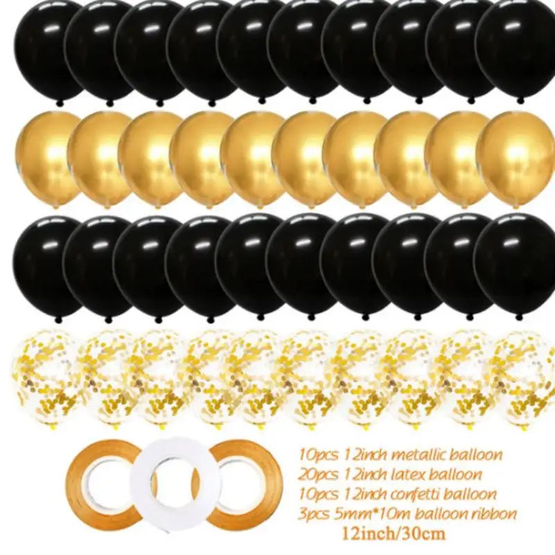 40pcs 12inch Gold Black Mixed Confetti Latex Balloons Boy Girl Birthday Adult Woman Man Party Decorations Graduation New Year Leedoar