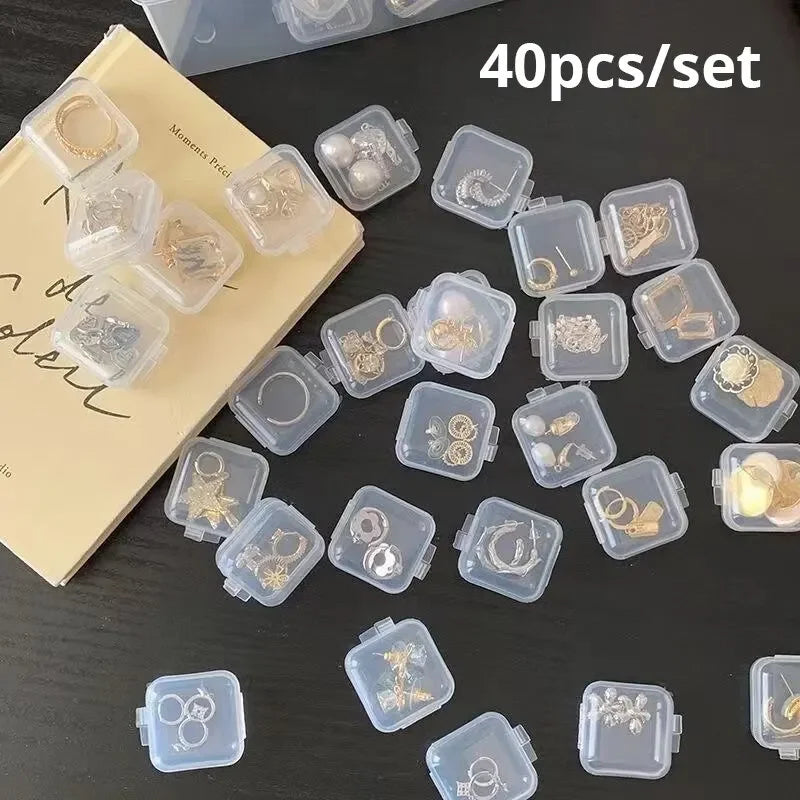 40pcs/set Mini Clear Plastic Storage Box Jewelry Storage Case Transparent Storage Organizer Multifunctional Portable Storages Leedoar