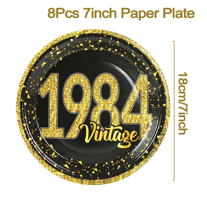 40th Birthday Party Black Gold Tableware Happy 40 Birthday Party Decorations Adults Parents Tablecloth Paper Plates Cups Napkin Leedoar