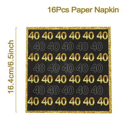 40th Birthday Party Black Gold Tableware Happy 40 Birthday Party Decorations Adults Parents Tablecloth Paper Plates Cups Napkin Leedoar