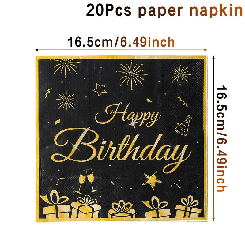 40th Birthday Party Black Gold Tableware Happy 40 Birthday Party Decorations Adults Parents Tablecloth Paper Plates Cups Napkin Leedoar