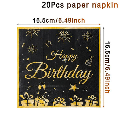 40th Birthday Party Black Gold Tableware Happy 40 Birthday Party Decorations Adults Parents Tablecloth Paper Plates Cups Napkin Leedoar