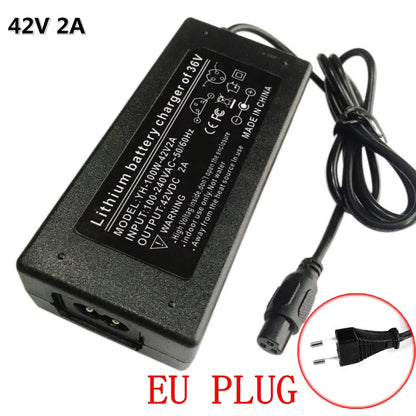 Carregador de bateria de lítio universal 42V 2A para scooter de autoequilíbrio Hoverboard 36V 100-240V AC Adaptador de fonte de alimentação UE EUA 