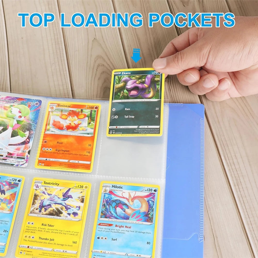 450 bolsos, capas de álbum de cartas colecionáveis ​​de um lado, protetores de jogo de plástico transparente de 9 bolsos, cartas de beisebol Pokémon, 50 páginas 