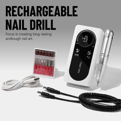 45000RPM Nail Drill Machine Electric Portable Nail File Rechargeable Nail Sander for Gel Nails Polishing For Home Manicure Salon Leedoar