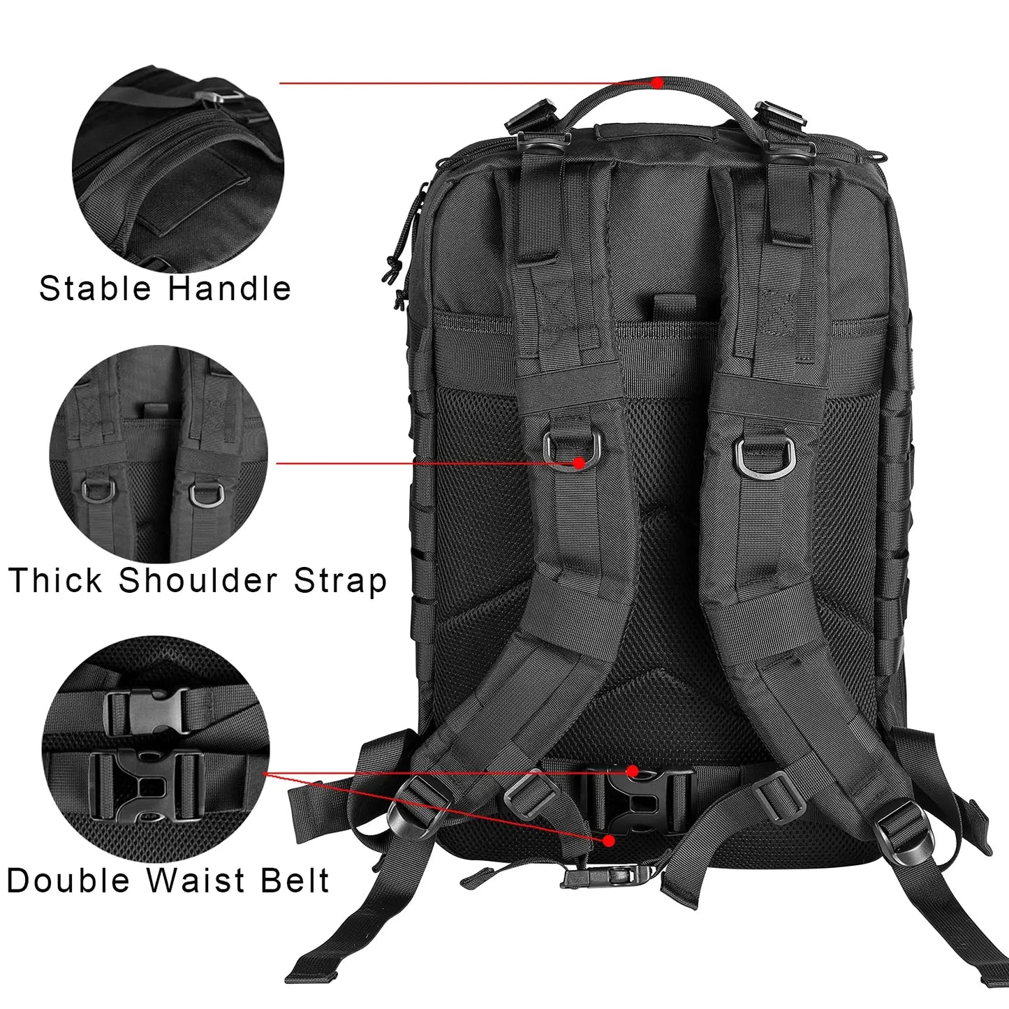 Mochilas tácticas de 45 l para hombres, para acampar, hacer senderismo, trekking, mochila de emergencia, mochila de asalto de 3 días con sistema MOLLE 