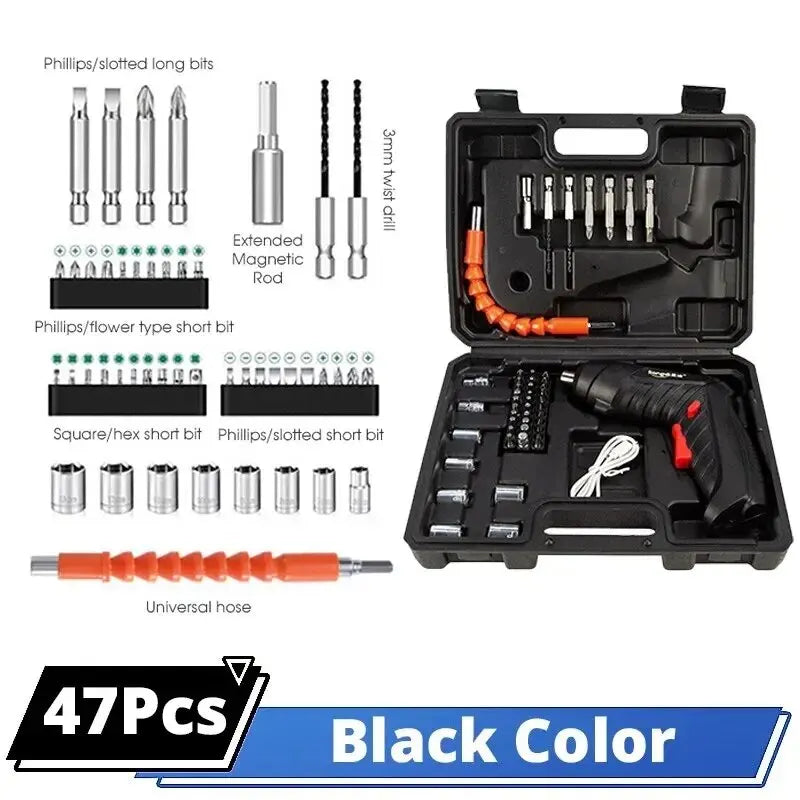 47 PCS 3.6V Electric Screwdriver Set 1800mAh Battery Powered Portable Cordless Electric Screwdriver Household Maintenance