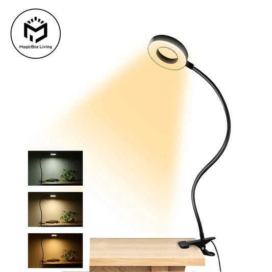 Luminária de mesa com clipe de 48 LEDs, luz de mesa de leitura com pescoço de ganso flexível de 360°, braçadeira USB para cuidados com os olhos, luz noturna para livros, luz de estudo e leitura 