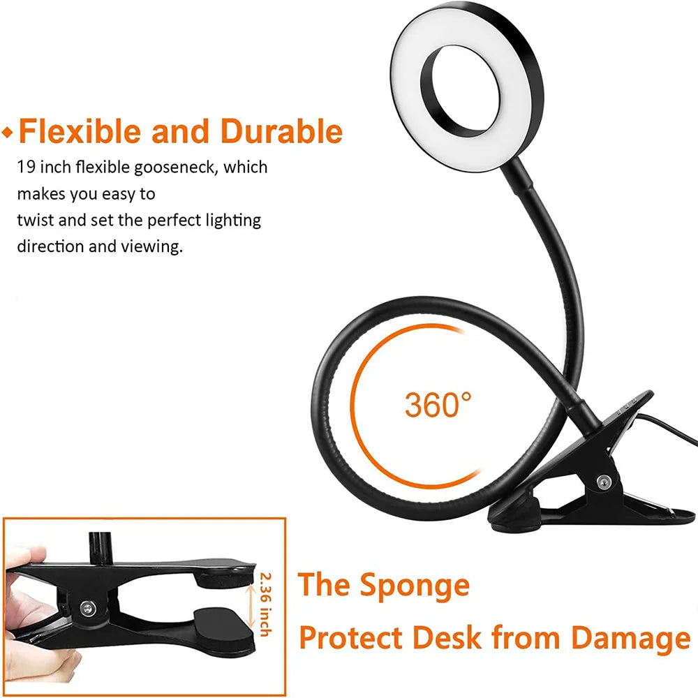 48 LEDs Clip on Desk Lamp 360°Flexible Gooseneck Reading Table Light Eye-Caring USB Clamp Books Night Light Study Read Light Leedoar