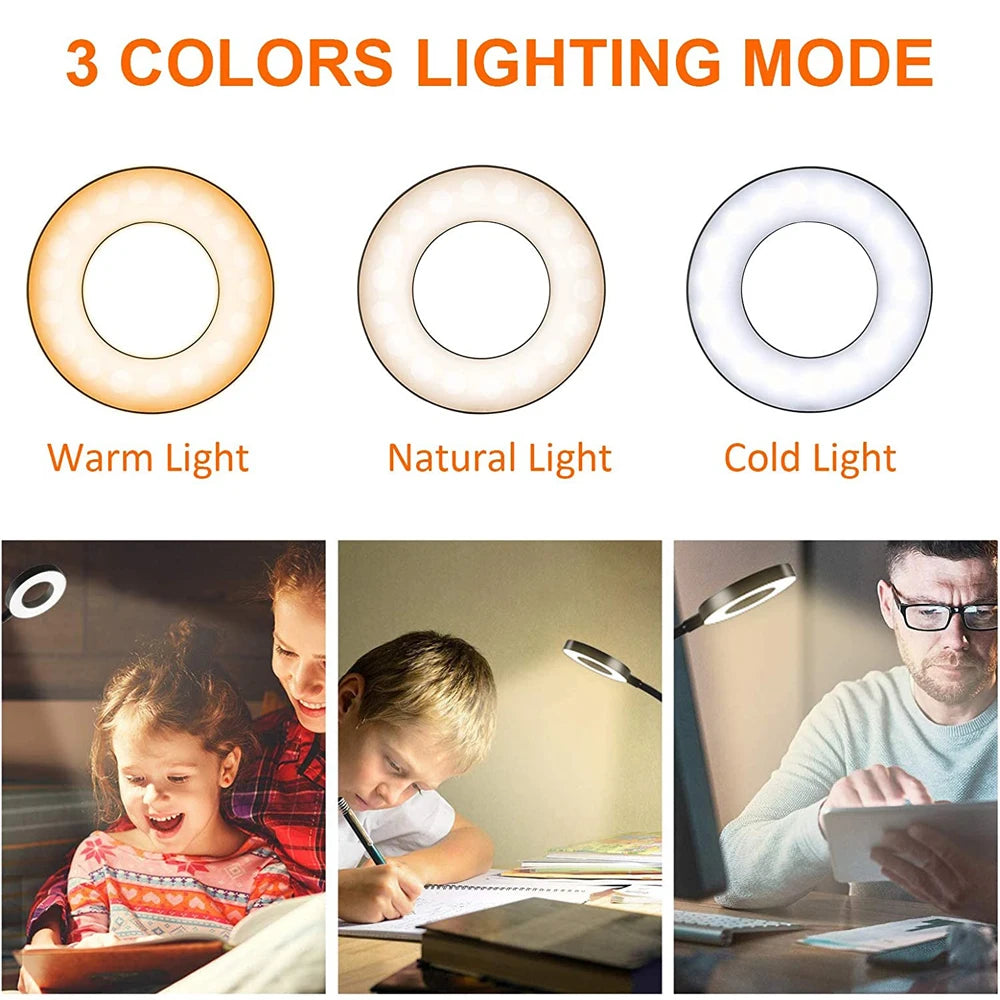 48 LEDs Clip on Desk Lamp 360°Flexible Gooseneck Reading Table Light Eye-Caring USB Clamp Books Night Light Study Read Light Leedoar