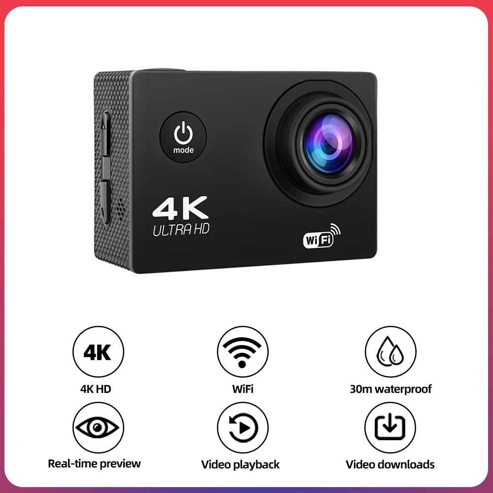 4K Action Camera 1080P/30FPS WiFi 2.0" 170D Underwater Waterproof Helmet Video Recording Camera Sports Cameras Outdoor Mini Cam Leedoar