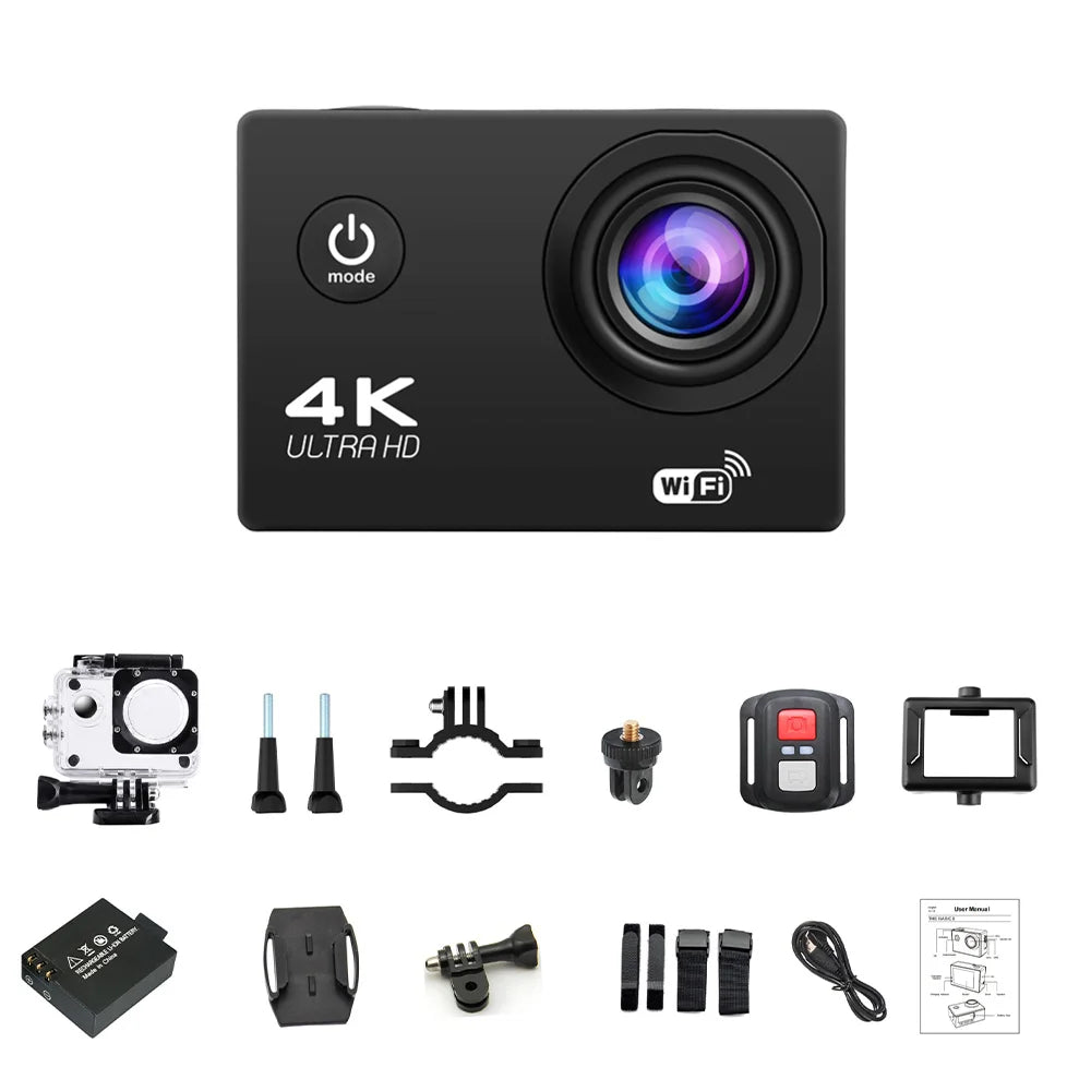 4K Action Camera 1080P/30FPS WiFi 2.0" 170D Underwater Waterproof Helmet Video Recording Camera Sports Cameras Outdoor Mini Cam Leedoar