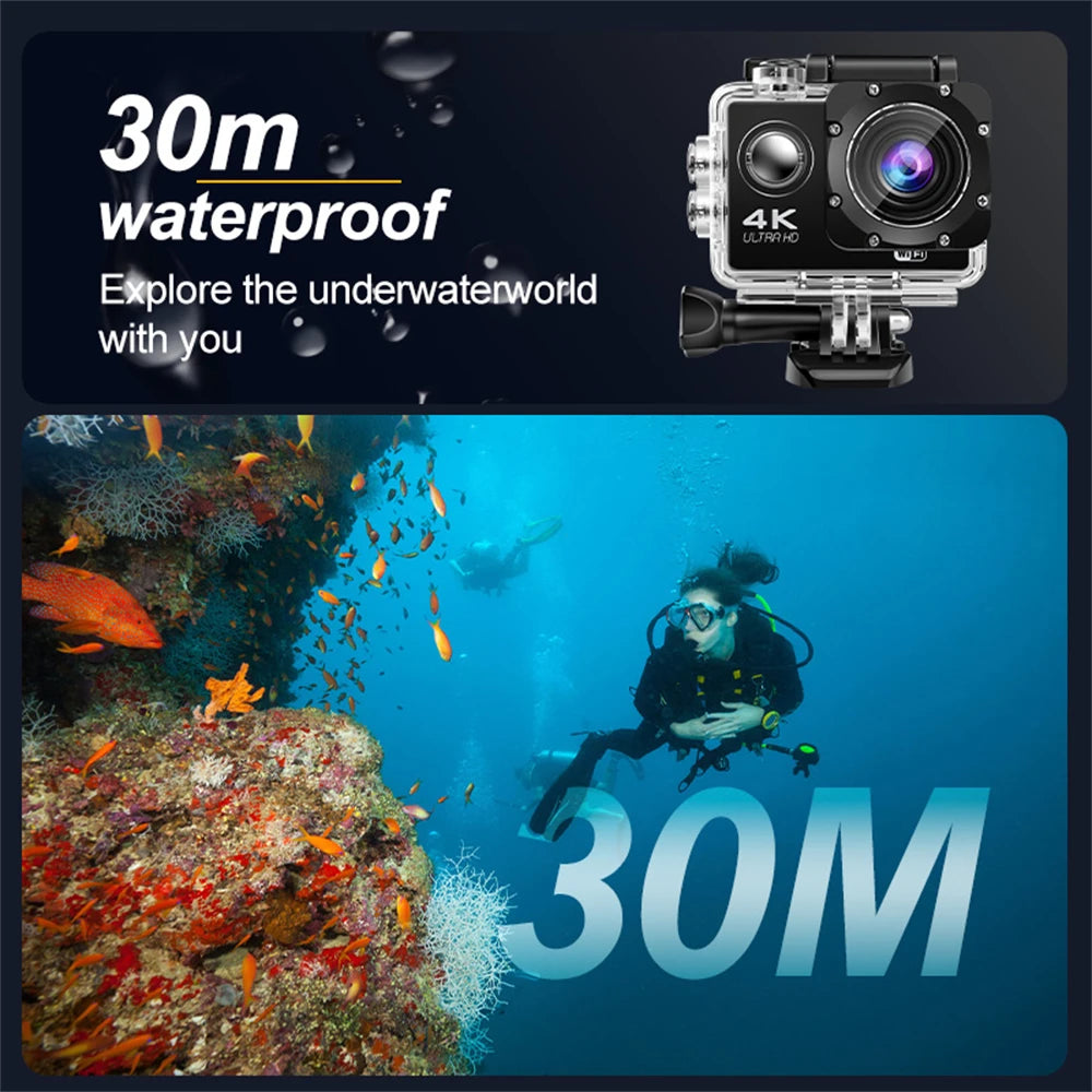 4K Action Camera 1080P/30FPS WiFi 2.0" 170D Underwater Waterproof Helmet Video Recording Camera Sports Cameras Outdoor Mini Cam Leedoar