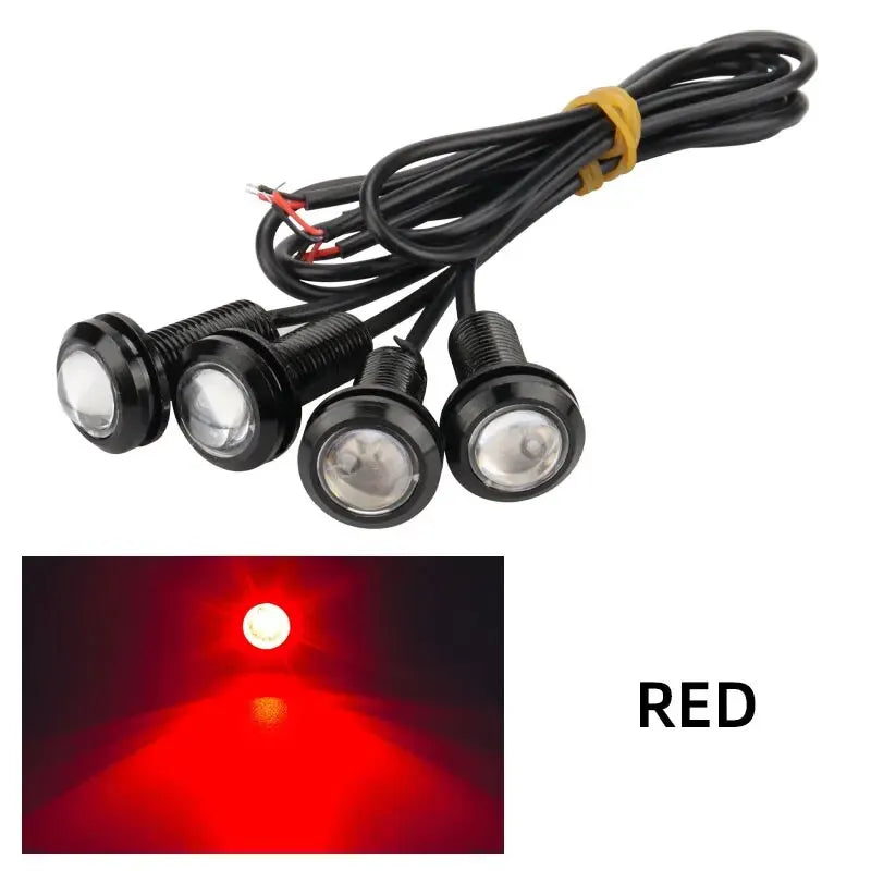 4PCS 18MM Motorcycle LED Eagle Eye Driving Lights Super Bright DRL Daytime Running Lights Fog Lamp Reversing Stop Signal Light Leedoar