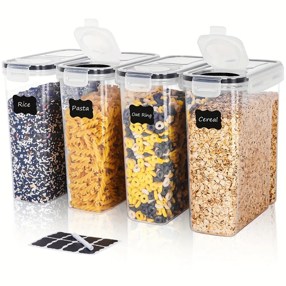 4PCS/Set Plastic Airtight Food Containers 4L/2.5L Capacity Suitable for Cereal Snacks and Sugar Storage Transparent Sealed Tank