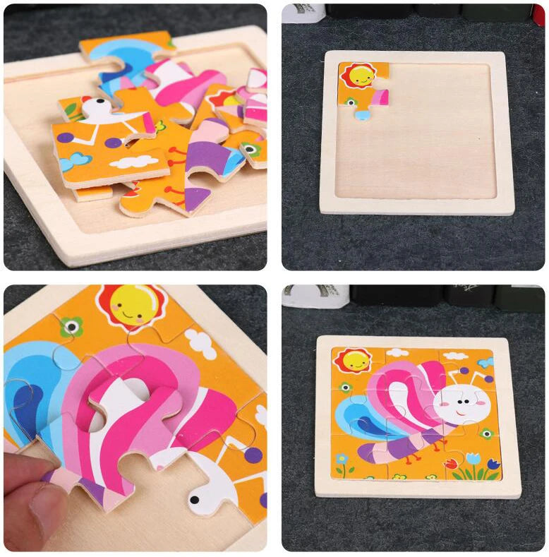 4 piezas/lote de rompecabezas de madera 3D para niños, juguetes para niños, rompecabezas de dibujos animados de animales/tráfico, rompecabezas educativos para bebés, venta al por mayor GYH 