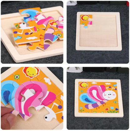 4 piezas/lote de rompecabezas de madera 3D para niños, juguetes para niños, rompecabezas de dibujos animados de animales/tráfico, rompecabezas educativos para bebés, venta al por mayor GYH 