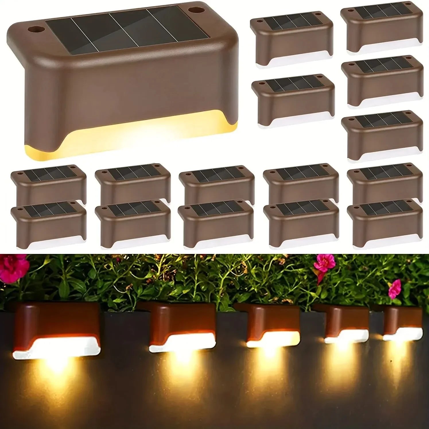 4Pack LED Solar Stair Light Lamp Waterproof Passage Courtyard Guardrail Step Night Light for Outdoor Garden Borders Terrace Leedoar