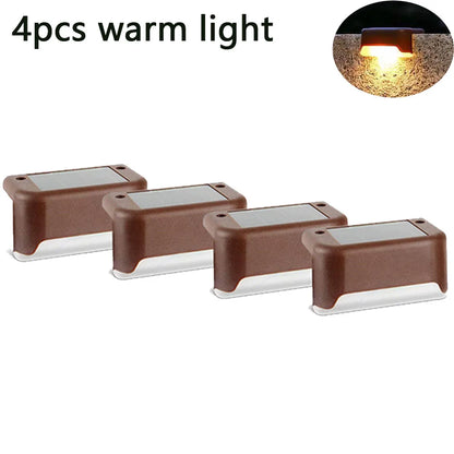 4Pack LED Solar Stair Light Lamp Waterproof Passage Courtyard Guardrail Step Night Light for Outdoor Garden Borders Terrace Leedoar