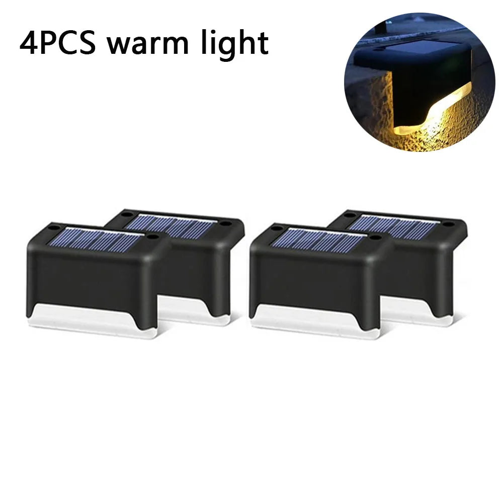 4Pack LED Solar Stair Light Lamp Waterproof Passage Courtyard Guardrail Step Night Light for Outdoor Garden Borders Terrace Leedoar