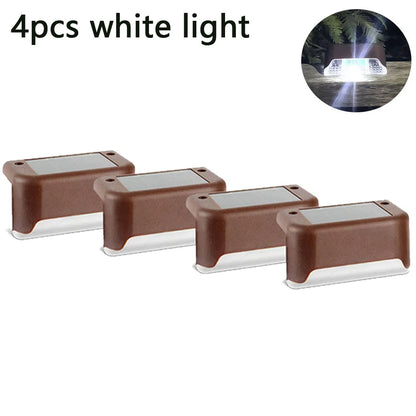 4Pack LED Solar Stair Light Lamp Waterproof Passage Courtyard Guardrail Step Night Light for Outdoor Garden Borders Terrace Leedoar