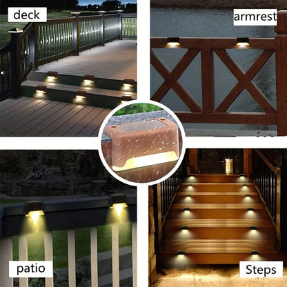 4Pack LED Solar Stair Light Lamp Waterproof Passage Courtyard Guardrail Step Night Light for Outdoor Garden Borders Terrace Leedoar