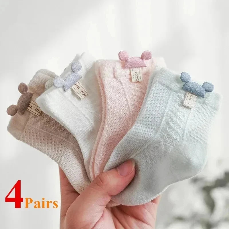 4Pairs/Lot Summer Baby Mesh Thin Socks Cartoon Soft Cotton Newborn Sock Princess Infant Toddler Girls Cute Breathable Socks Leedoar