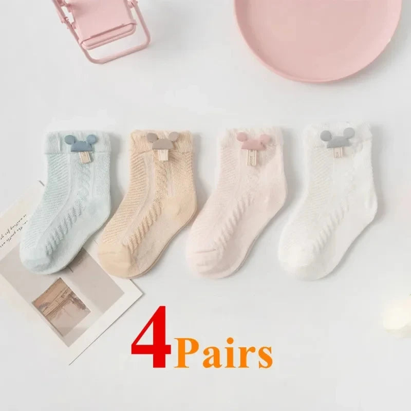 4Pairs/Lot Summer Baby Mesh Thin Socks Cartoon Soft Cotton Newborn Sock Princess Infant Toddler Girls Cute Breathable Socks Leedoar