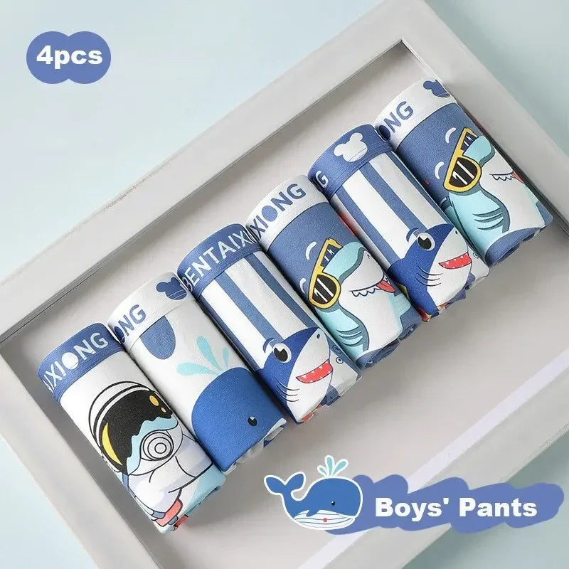 4Pcs Boys Cotton Boxers Kids Antibacterial Breathable All-Inclusive Boxers No Strangling Hip For Boys 1 to 14 Years Old Leedoar