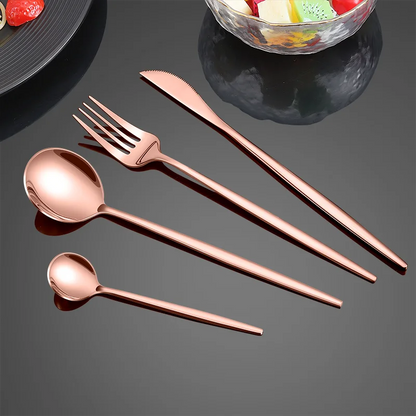 4Pcs Golden Cutlery Set Stainless Steel Knife Fork Spoon Tableware Flatware Set Festival Kitchen Dinnerware Gift Leedoar