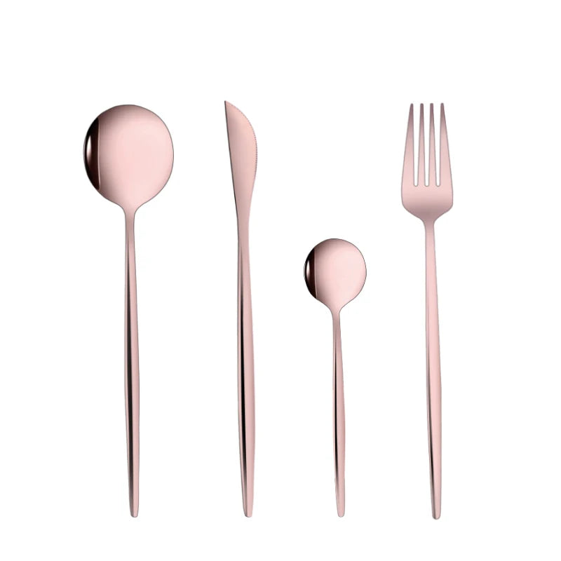 4Pcs Golden Cutlery Set Stainless Steel Knife Fork Spoon Tableware Flatware Set Festival Kitchen Dinnerware Gift Leedoar