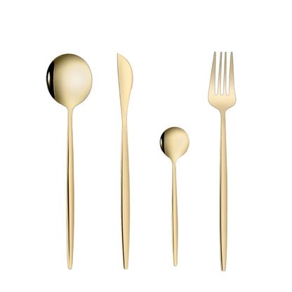 4Pcs Golden Cutlery Set Stainless Steel Knife Fork Spoon Tableware Flatware Set Festival Kitchen Dinnerware Gift Leedoar