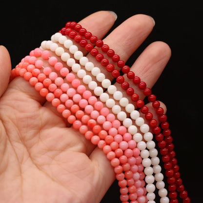 Contas de coral naturais redondas de 4 mm, contas espaçadoras soltas multicoloridas para suprimentos de fabricação de joias, acessórios para colar e pulseira femininos faça você mesmo 