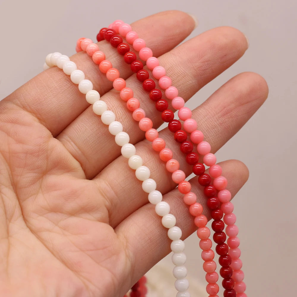 Contas de coral naturais redondas de 4 mm, contas espaçadoras soltas multicoloridas para suprimentos de fabricação de joias, acessórios para colar e pulseira femininos faça você mesmo 