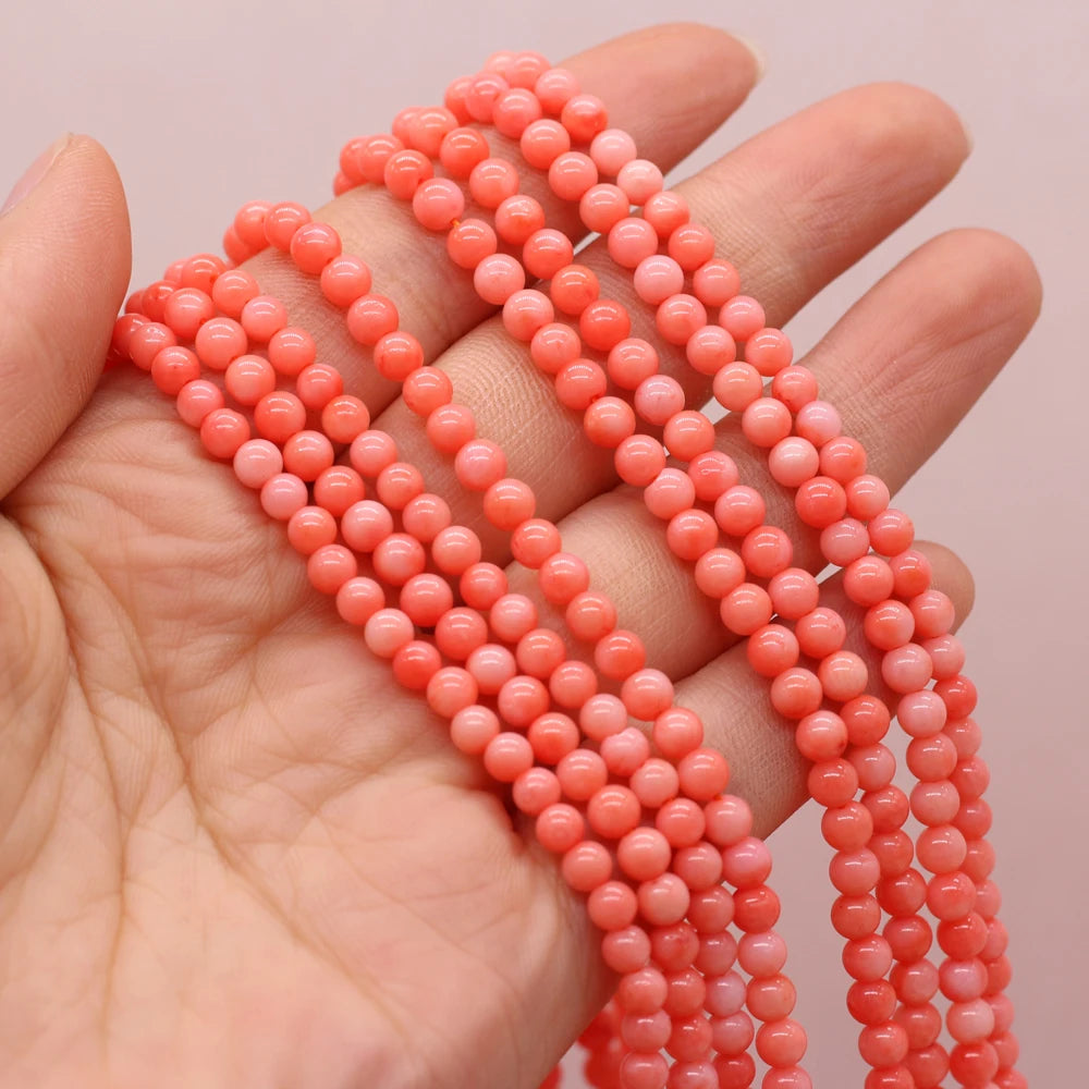 Contas de coral naturais redondas de 4 mm, contas espaçadoras soltas multicoloridas para suprimentos de fabricação de joias, acessórios para colar e pulseira femininos faça você mesmo 