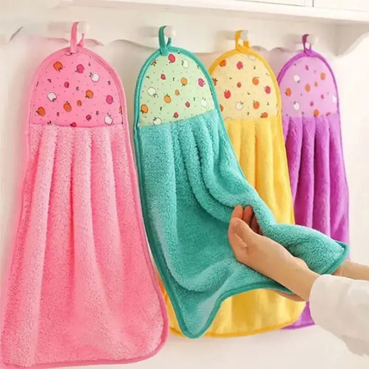 4pcs Coral Velvet Bathroom Supplies, Soft Hand Towel, Absorbent Cloth Dishcloths, Hanging Cloth, Kitchen Accessories Leedoar