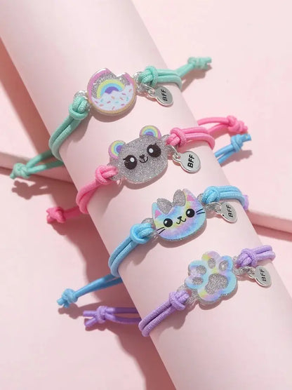 4 peças de corda elástica de gatinho fofo urso donut bff bons amigos crianças pulseira corda de cabelo 