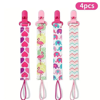 4pcs/set Newborn pacifier chain clip Double-sided printed pacifier Belt Pacifier holder Infant feeding Leedoar