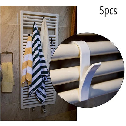 5/10PCS Kitchen Bathroom Hanger Clips Storage Racks White Hanger Heated Towel Radiator Rail Clothes Scarf Hanger Hooks Holders Leedoar