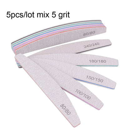 5/10Pcs Professional Nail File 100/180 Sandpaper Strong Thick Nail Files Sanding Half Moon Lime nail accessories and Tools Leedoar